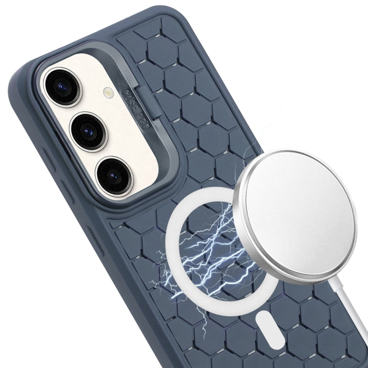 For Samsung Galaxy S24 5G Honeycomb Radiating Lens Holder Magsafe Phone Case(Blue)