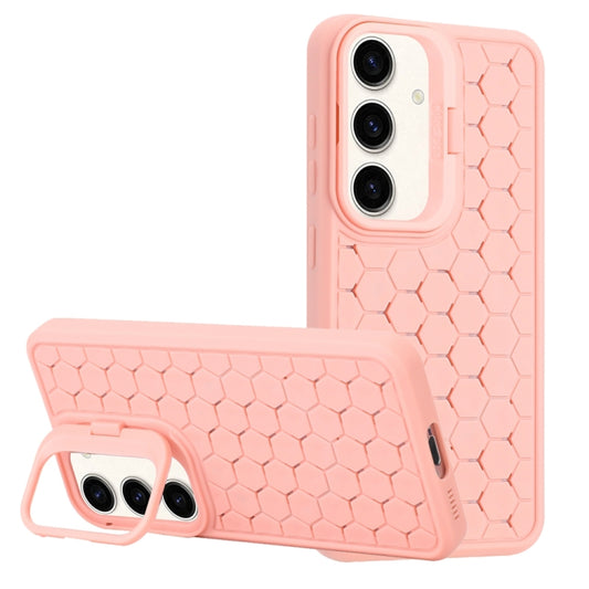 For Samsung Galaxy S24 5G Honeycomb Radiating Lens Holder Magsafe Phone Case(Pink)