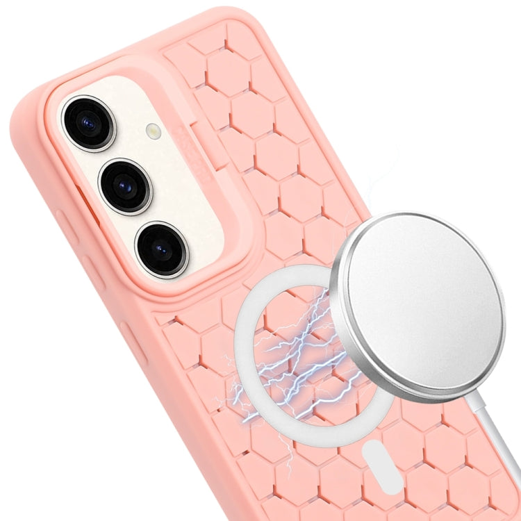 For Samsung Galaxy S24 5G Honeycomb Radiating Lens Holder Magsafe Phone Case(Pink)