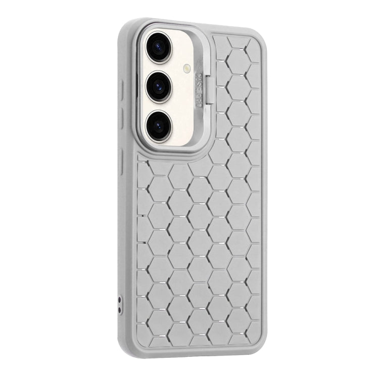 For Samsung Galaxy S24 5G Honeycomb Radiating Lens Holder Magsafe Phone Case(Grey)