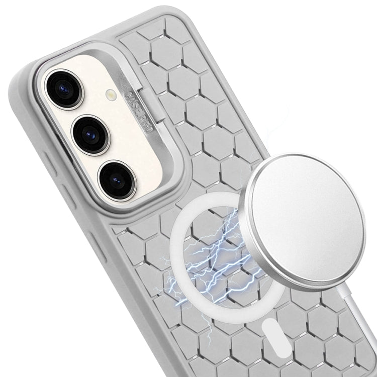 For Samsung Galaxy S24 5G Honeycomb Radiating Lens Holder Magsafe Phone Case(Grey)
