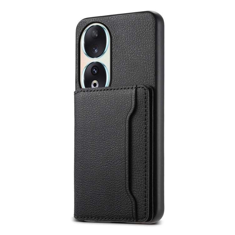 For Honor 90 Calf Texture Card Bag Design Full Coverage Phone Case(Black)