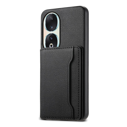 For Honor 90 Calf Texture Card Bag Design Full Coverage Phone Case(Black)
