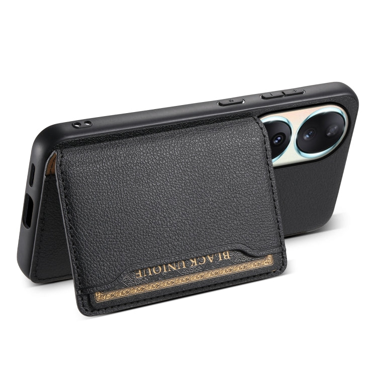 For Honor 90 Calf Texture Card Bag Design Full Coverage Phone Case(Black)