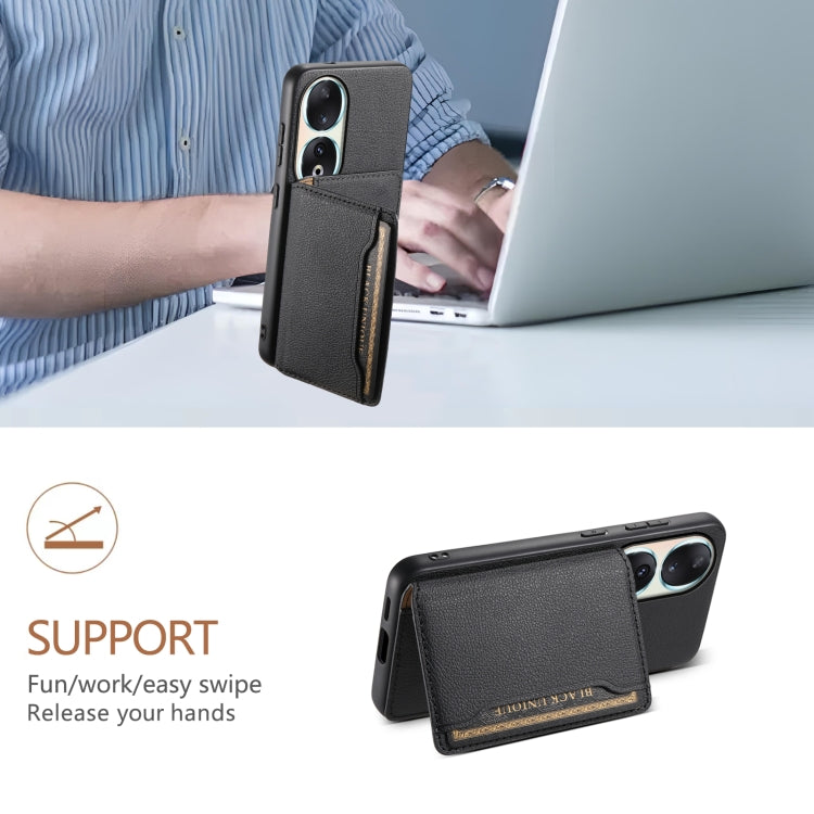 For Honor 90 Calf Texture Card Bag Design Full Coverage Phone Case(Black)