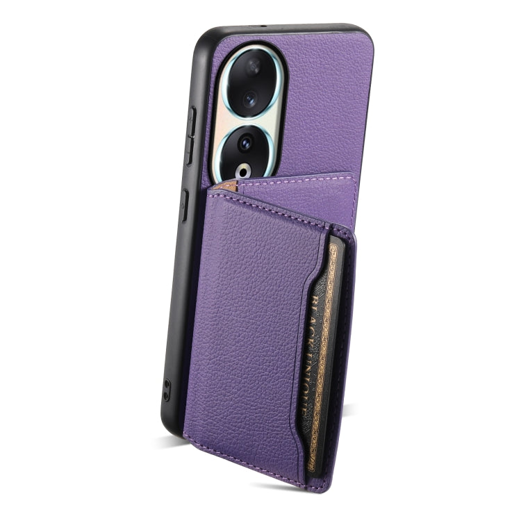 For Honor 90 Calf Texture Card Bag Design Full Coverage Phone Case(Purple)