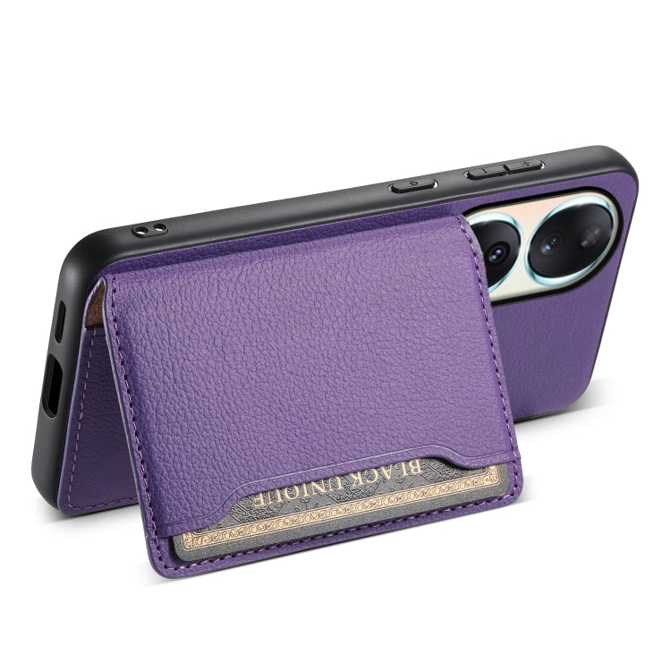 For Honor 90 Calf Texture Card Bag Design Full Coverage Phone Case(Purple)