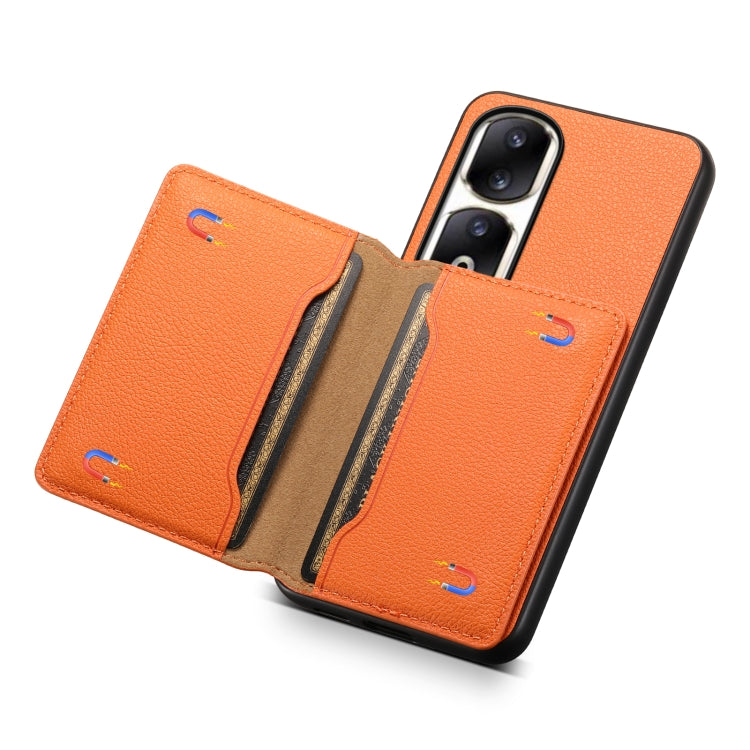 For Honor 90 Pro Calf Texture Card Bag Design Full Coverage Phone Case(Orange)