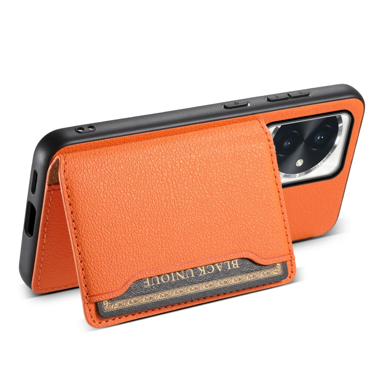 For Honor 100 Calf Texture Card Bag Design Full Coverage Phone Case(Orange)