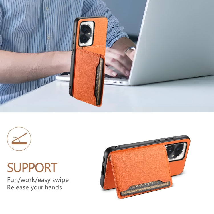 For Honor 100 Calf Texture Card Bag Design Full Coverage Phone Case(Orange)