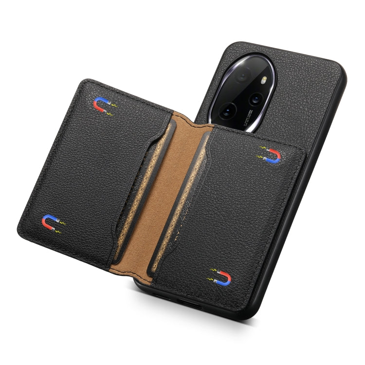 For Honor 100 Pro Calf Texture Card Bag Design Full Coverage Phone Case(Black)