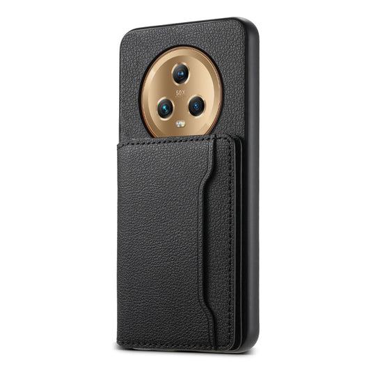 For Honor Magic5 Calf Texture Card Bag Design Full Coverage Phone Case(Black)