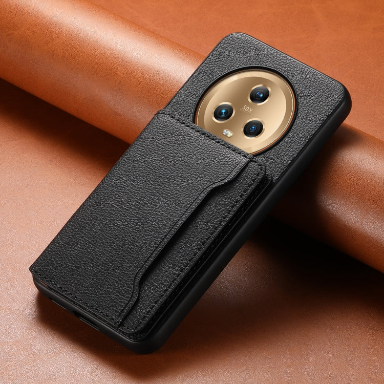 For Honor Magic5 Calf Texture Card Bag Design Full Coverage Phone Case(Black)