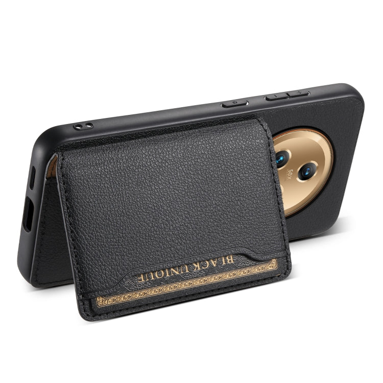 For Honor Magic5 Calf Texture Card Bag Design Full Coverage Phone Case(Black)
