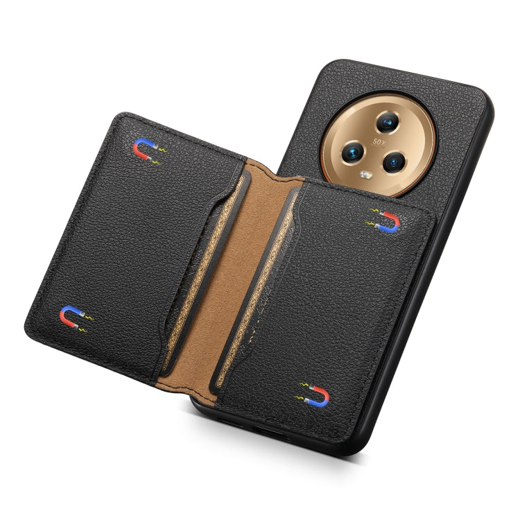 For Honor Magic5 Calf Texture Card Bag Design Full Coverage Phone Case(Black)