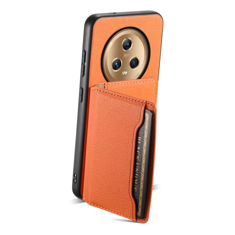 For Honor Magic5 Calf Texture Card Bag Design Full Coverage Phone Case(Orange)