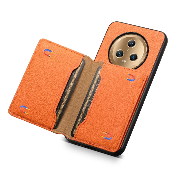 For Honor Magic5 Calf Texture Card Bag Design Full Coverage Phone Case(Orange)