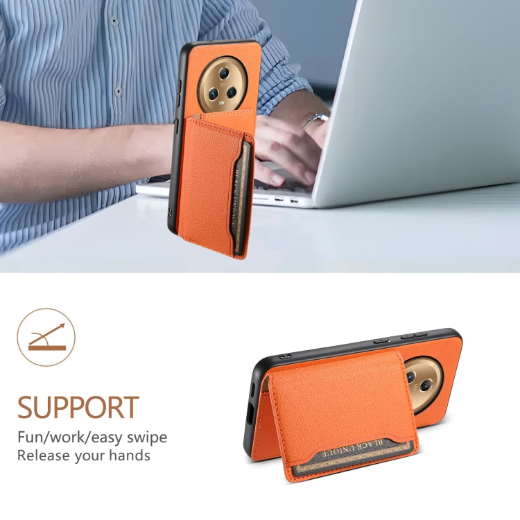 For Honor Magic5 Calf Texture Card Bag Design Full Coverage Phone Case(Orange)