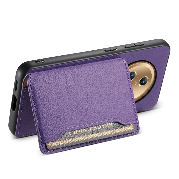 For Honor Magic5 Calf Texture Card Bag Design Full Coverage Phone Case(Purple)