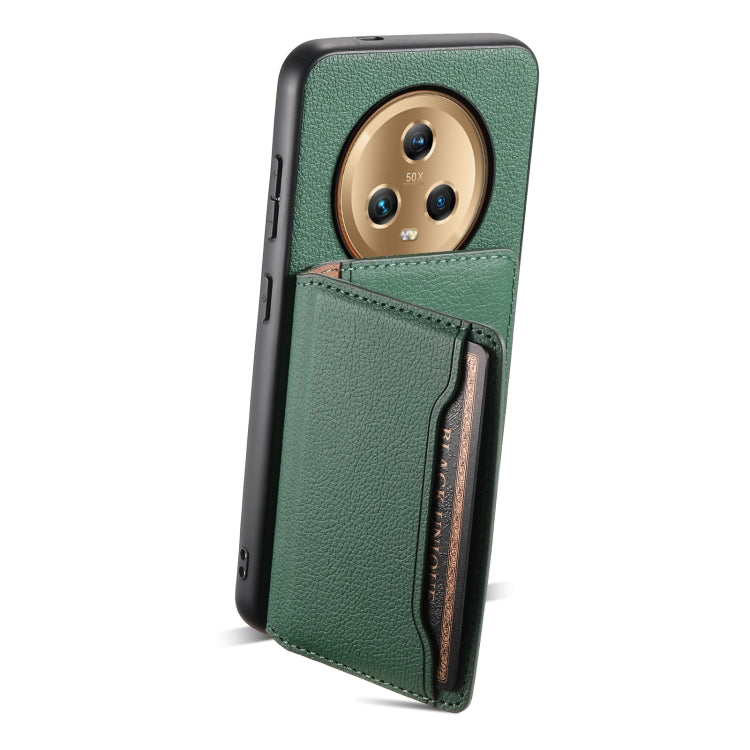 For Honor Magic5 Calf Texture Card Bag Design Full Coverage Phone Case(Green)