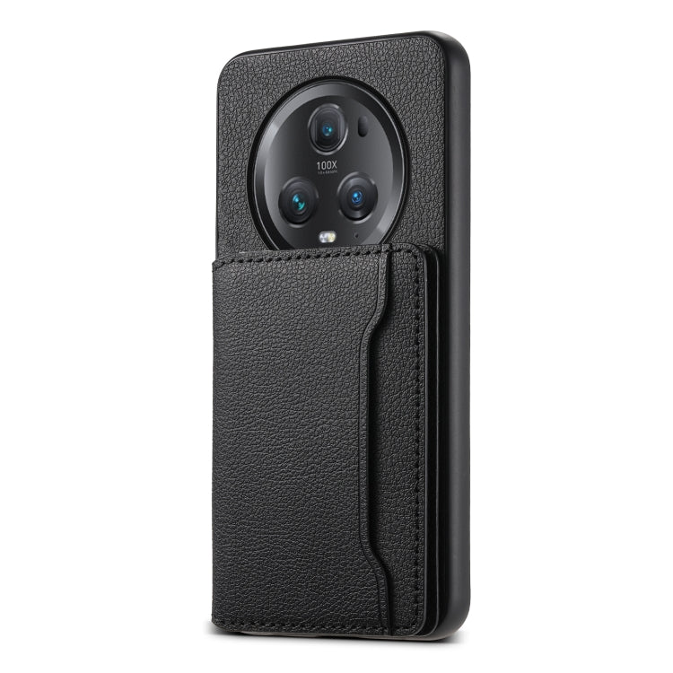 For Honor Magic5 Pro Calf Texture Card Bag Design Full Coverage Phone Case(Black)