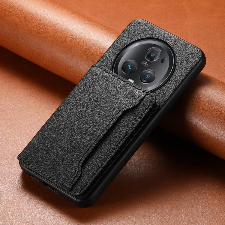 For Honor Magic5 Pro Calf Texture Card Bag Design Full Coverage Phone Case(Black)