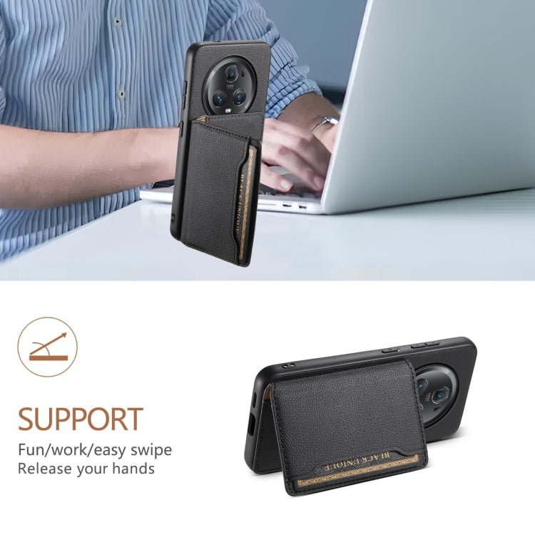 For Honor Magic5 Pro Calf Texture Card Bag Design Full Coverage Phone Case(Black)