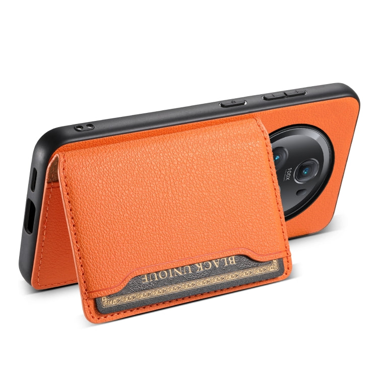 For Honor Magic5 Pro Calf Texture Card Bag Design Full Coverage Phone Case(Orange)