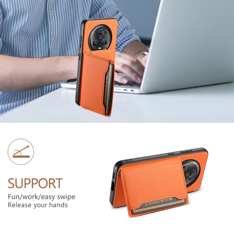 For Honor Magic5 Pro Calf Texture Card Bag Design Full Coverage Phone Case(Orange)