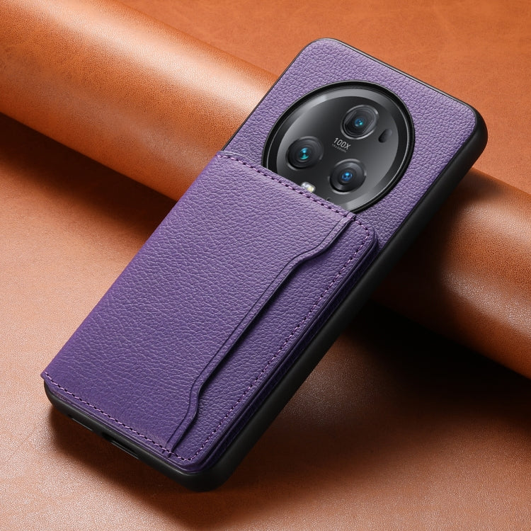 For Honor Magic5 Pro Calf Texture Card Bag Design Full Coverage Phone Case(Purple)