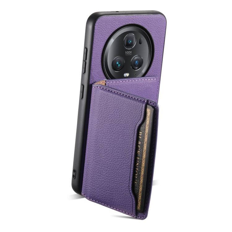 For Honor Magic5 Pro Calf Texture Card Bag Design Full Coverage Phone Case(Purple)
