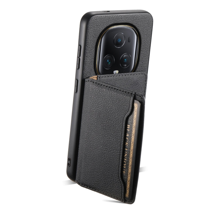 For Honor Magic5 Ultimate Calf Texture Card Bag Design Full Coverage Phone Case(Black)