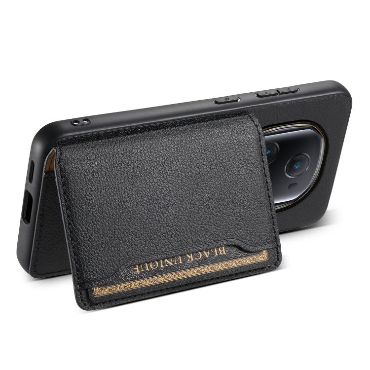 For Honor Magic5 Ultimate Calf Texture Card Bag Design Full Coverage Phone Case(Black)