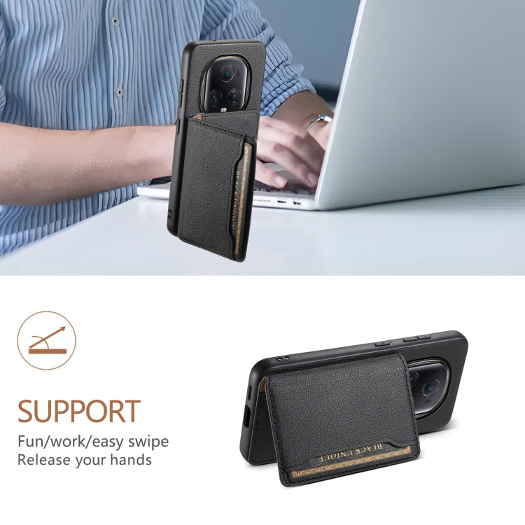 For Honor Magic5 Ultimate Calf Texture Card Bag Design Full Coverage Phone Case(Black)