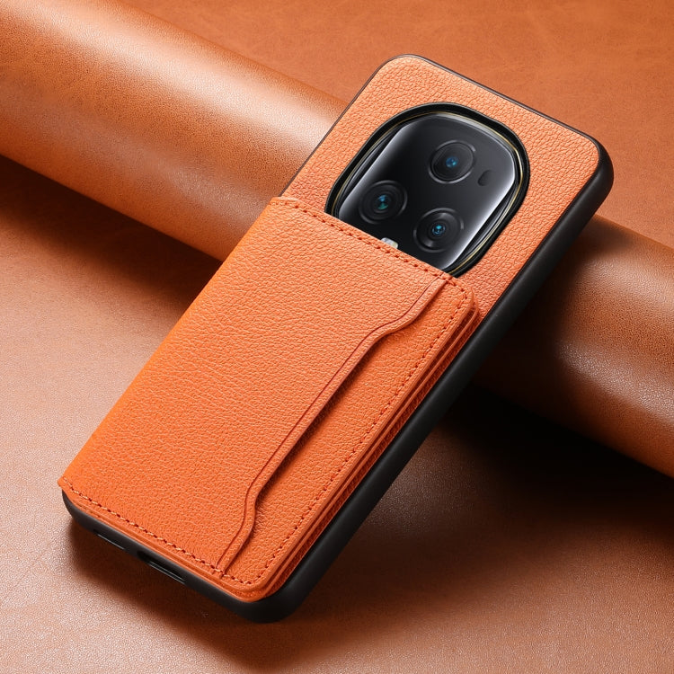 For Honor Magic5 Ultimate Calf Texture Card Bag Design Full Coverage Phone Case(Orange)
