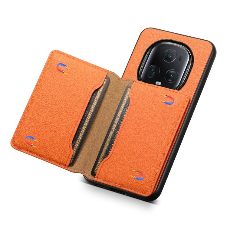 For Honor Magic5 Ultimate Calf Texture Card Bag Design Full Coverage Phone Case(Orange)