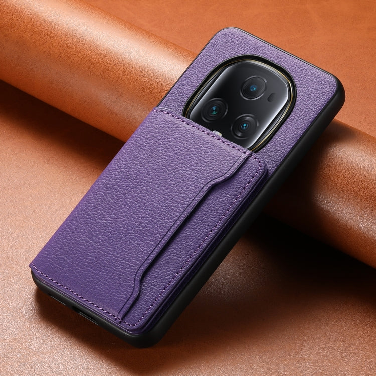 For Honor Magic5 Ultimate Calf Texture Card Bag Design Full Coverage Phone Case(Purple)