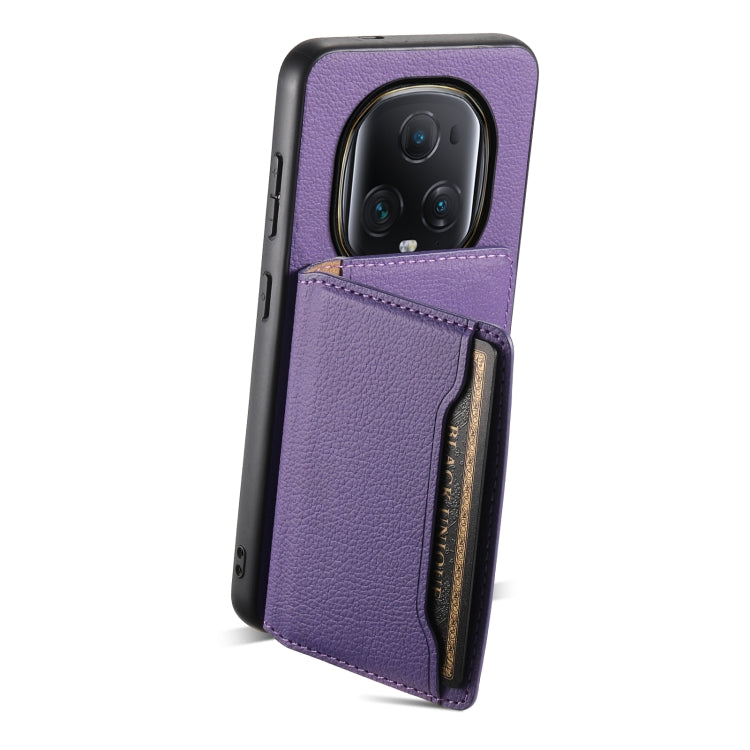For Honor Magic5 Ultimate Calf Texture Card Bag Design Full Coverage Phone Case(Purple)