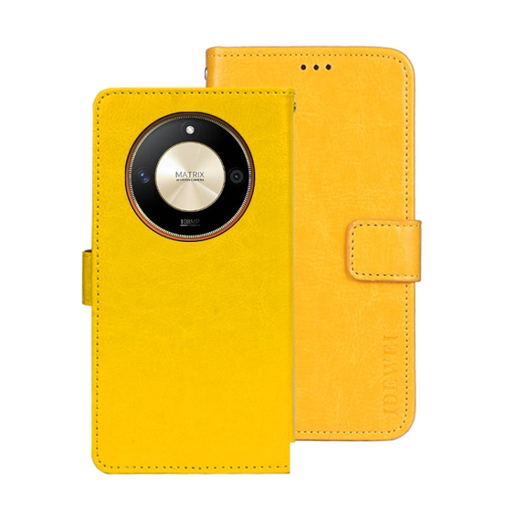 For Honor X9b idewei Crazy Horse Texture Leather Phone Case with Holder(Yellow)