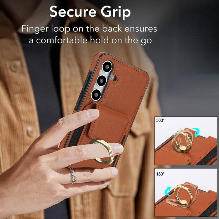 For Samsung Galaxy S24 5G Elastic Card Bag Ring Holder Phone Case(Brown)