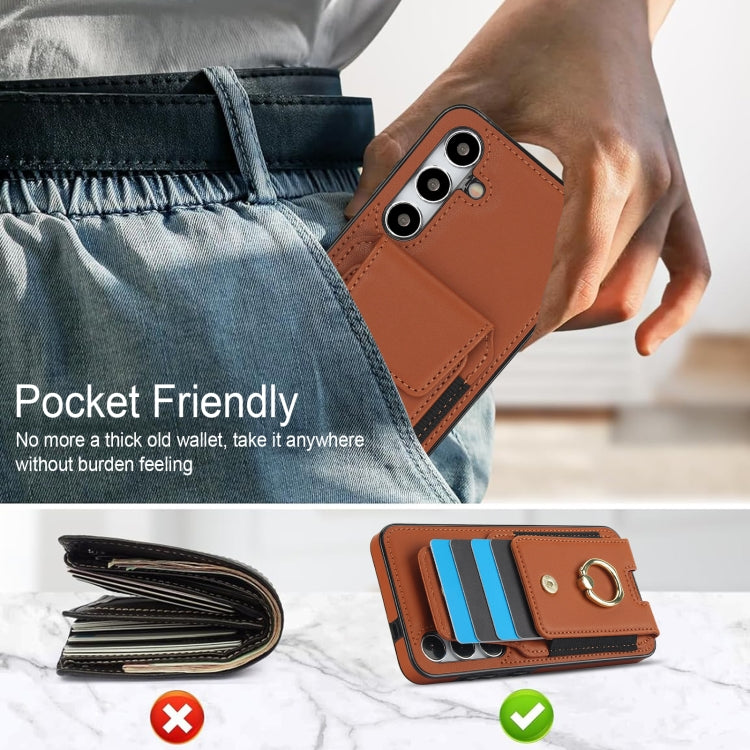 For Samsung Galaxy S24 5G Elastic Card Bag Ring Holder Phone Case(Brown)