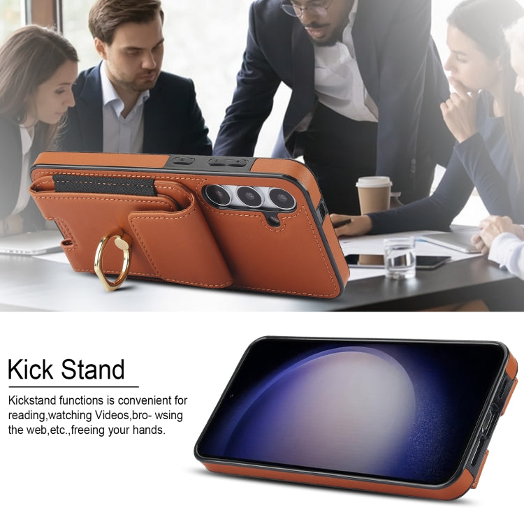 For Samsung Galaxy S24 5G Elastic Card Bag Ring Holder Phone Case(Brown)
