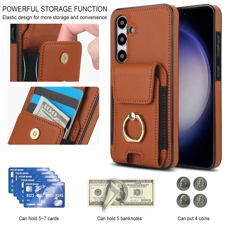 For Samsung Galaxy S24 5G Elastic Card Bag Ring Holder Phone Case(Brown)