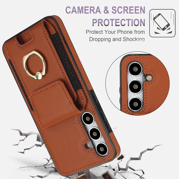 For Samsung Galaxy S24 5G Elastic Card Bag Ring Holder Phone Case(Brown)
