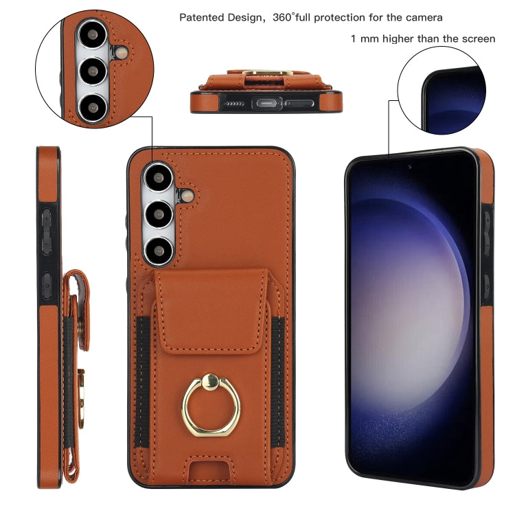 For Samsung Galaxy S24 5G Elastic Card Bag Ring Holder Phone Case(Brown)