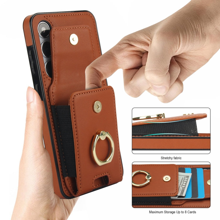 For Samsung Galaxy S24 5G Elastic Card Bag Ring Holder Phone Case(Brown)