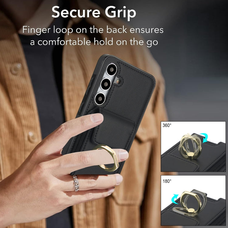 For Samsung Galaxy S24 5G Elastic Card Bag Ring Holder Phone Case(Black)