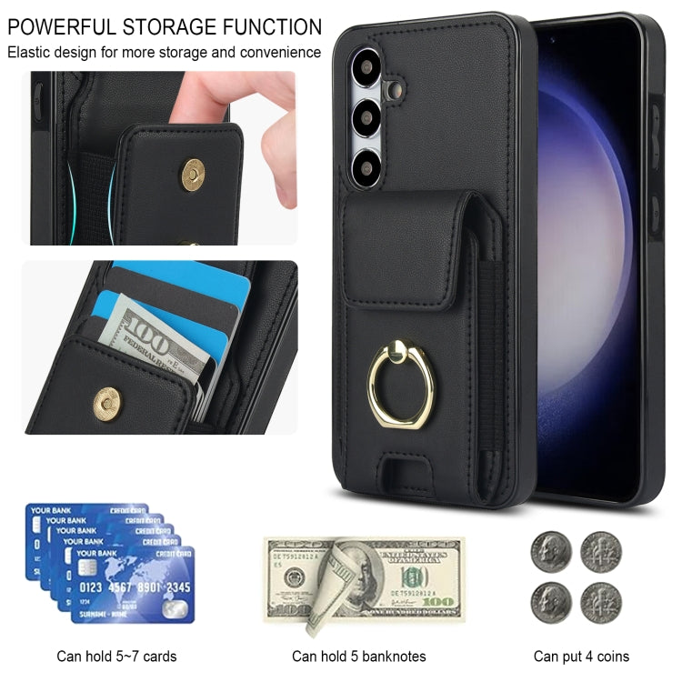 For Samsung Galaxy S24 5G Elastic Card Bag Ring Holder Phone Case(Black)