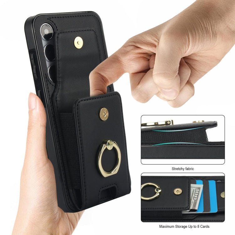 For Samsung Galaxy S24 5G Elastic Card Bag Ring Holder Phone Case(Black)