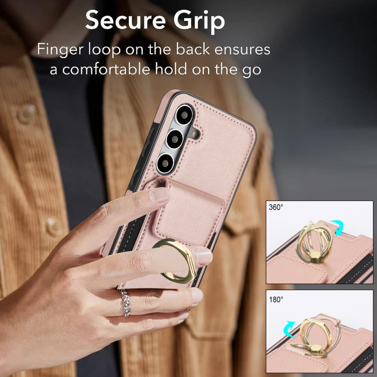 For Samsung Galaxy S24 5G Elastic Card Bag Ring Holder Phone Case(Rose Gold)